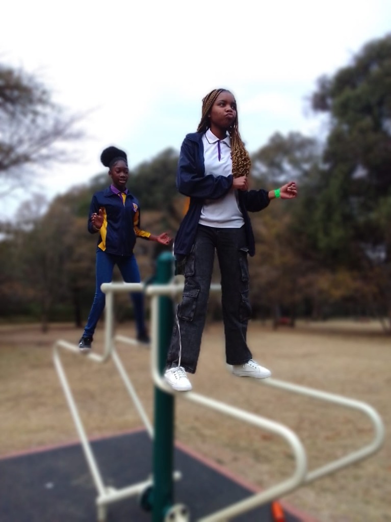 Students on playground equipment